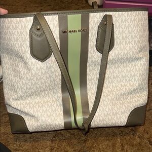 Michael Kors Green and Cream Signature Tote